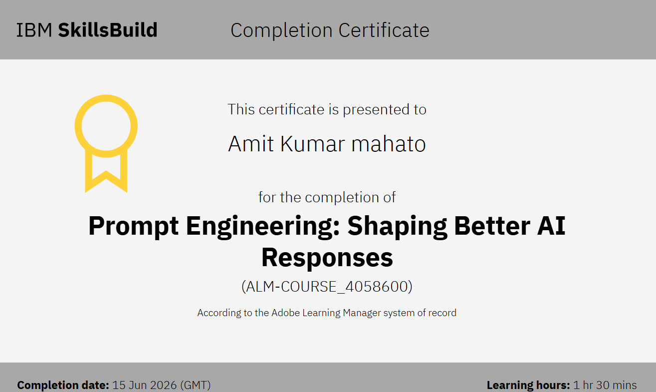 Prompt Engineering: Shaping Better AI Responses certificate preview