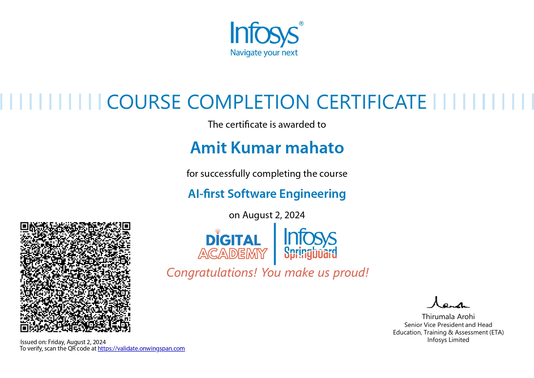 AI-First Software Engineering certificate preview