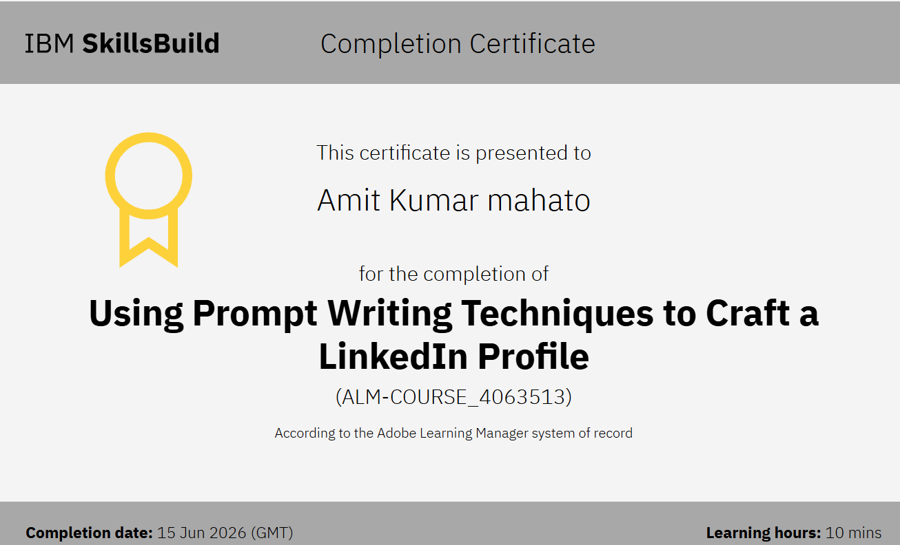 Using Prompt Writing Techniques to Craft a LinkedIn Profile certificate preview