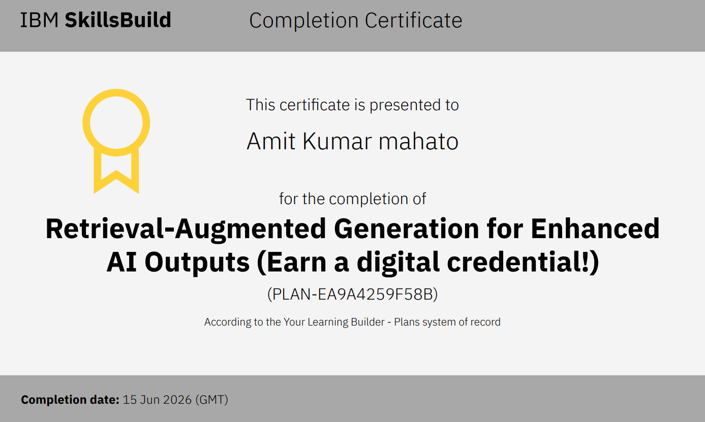 Retrieval-Augmented Generation for Enhanced AI Outputs certificate preview
