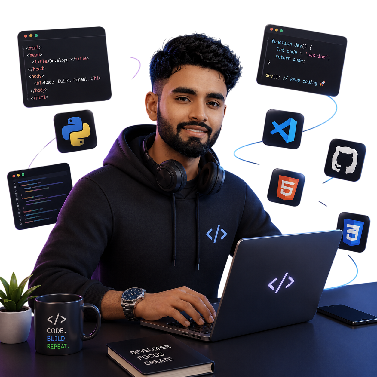 3D illustration of Amit Kumar mahato at his designer workspace